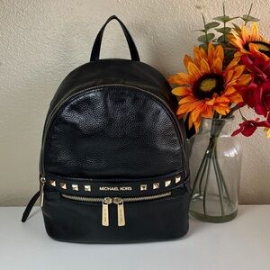 Michael Kors Black Pebbled Leather Studded Backpack